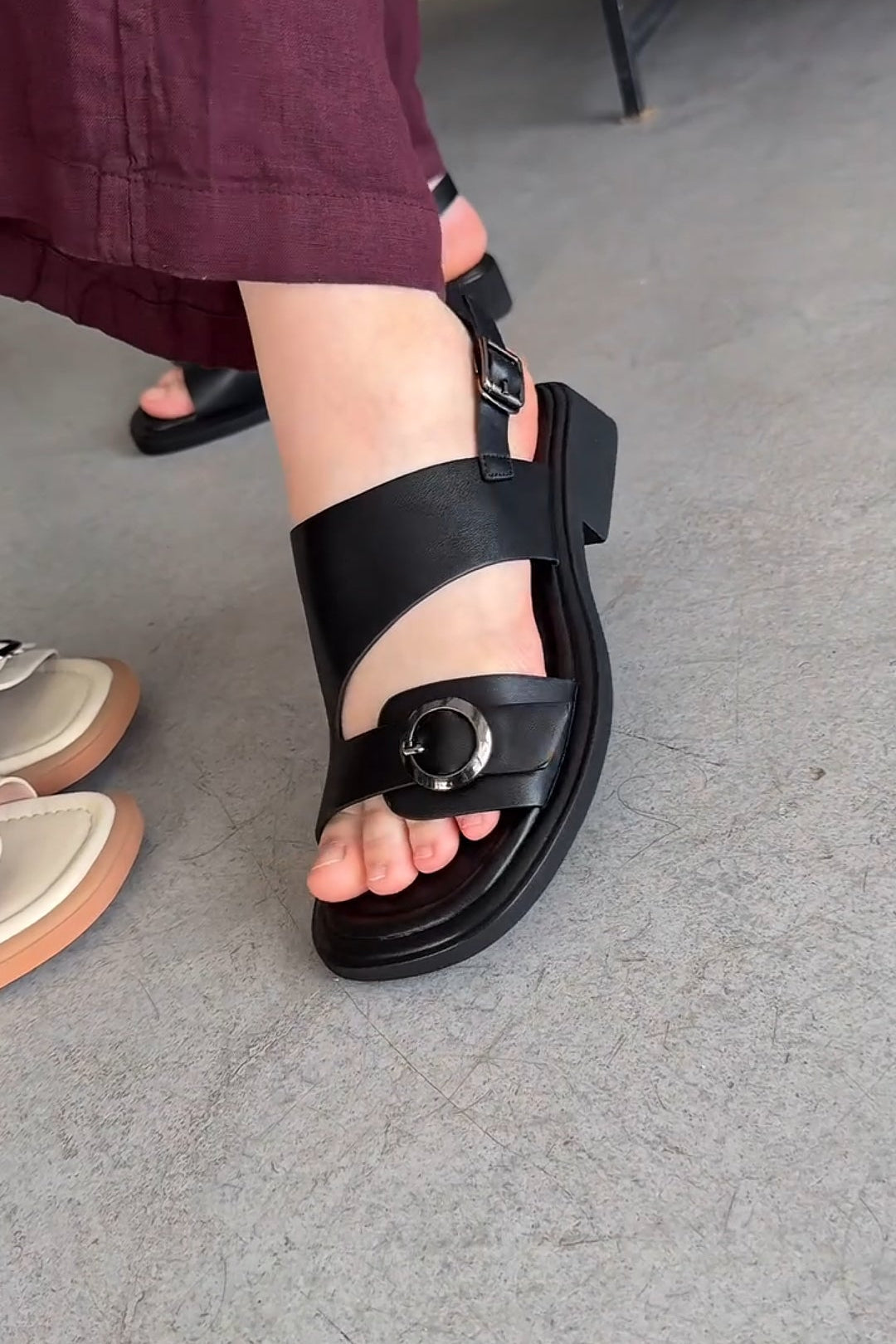 Round Metal Buckle Embellished Sandals