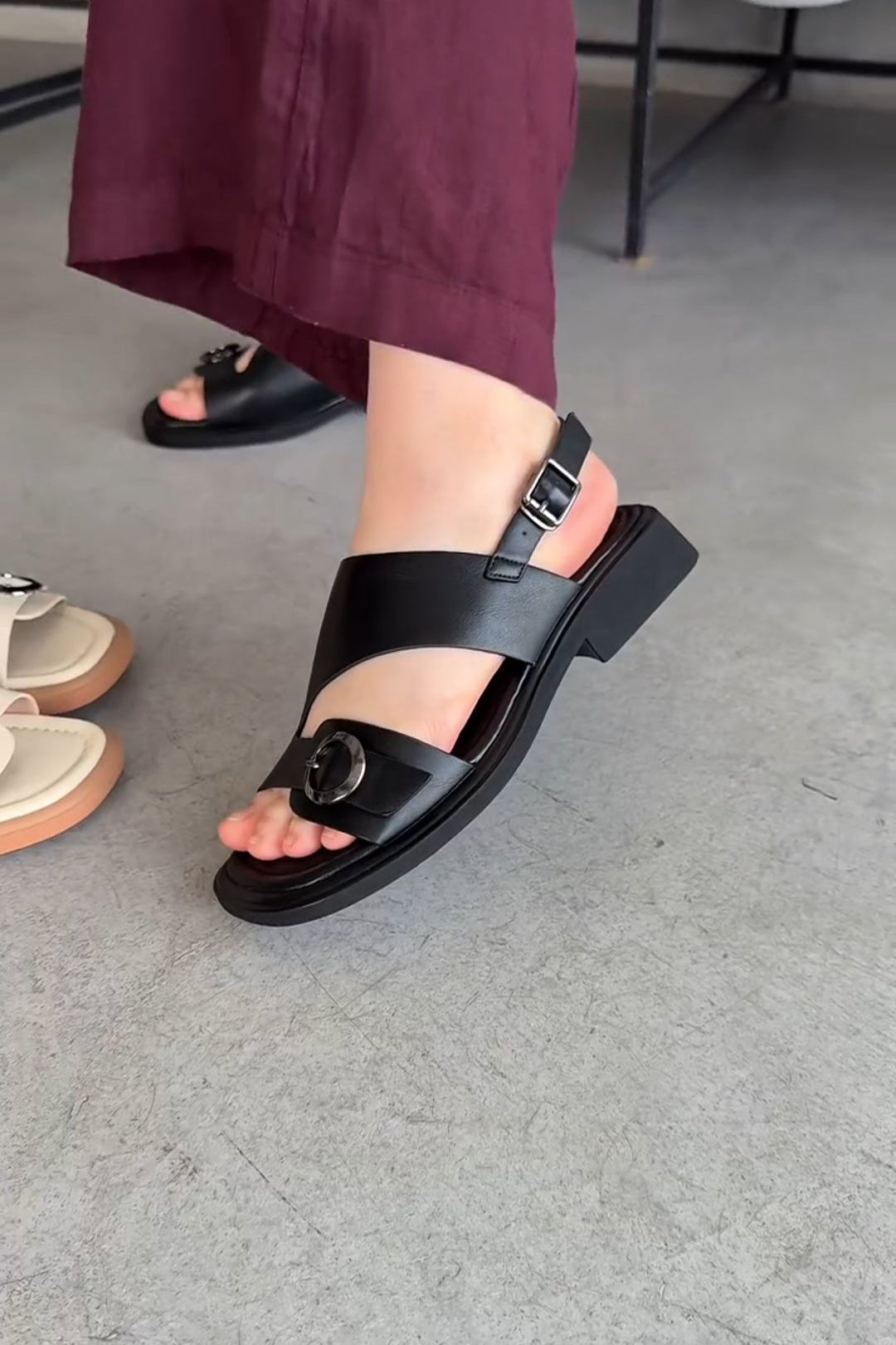 Round Metal Buckle Embellished Sandals