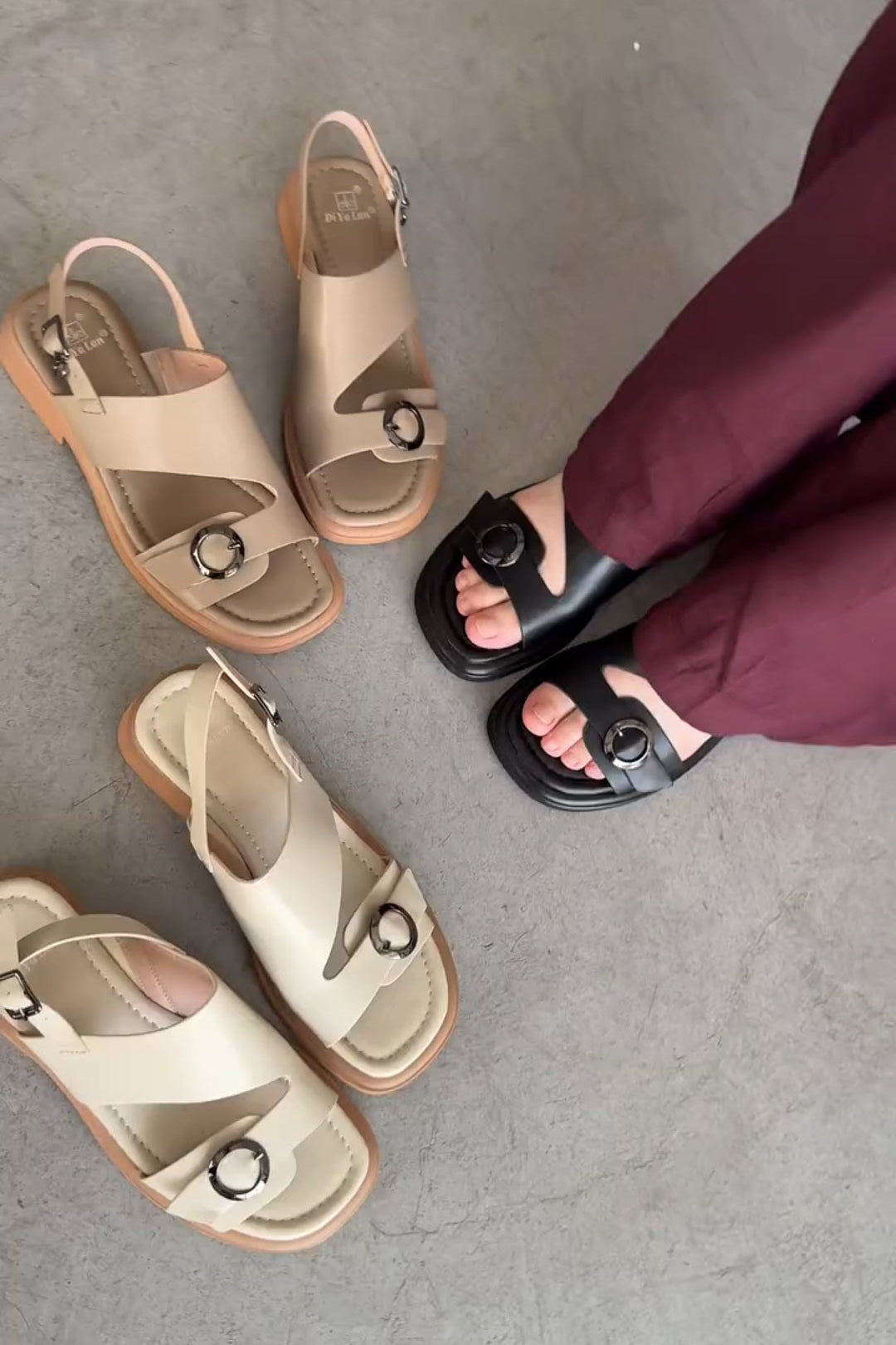 Round Metal Buckle Embellished Sandals