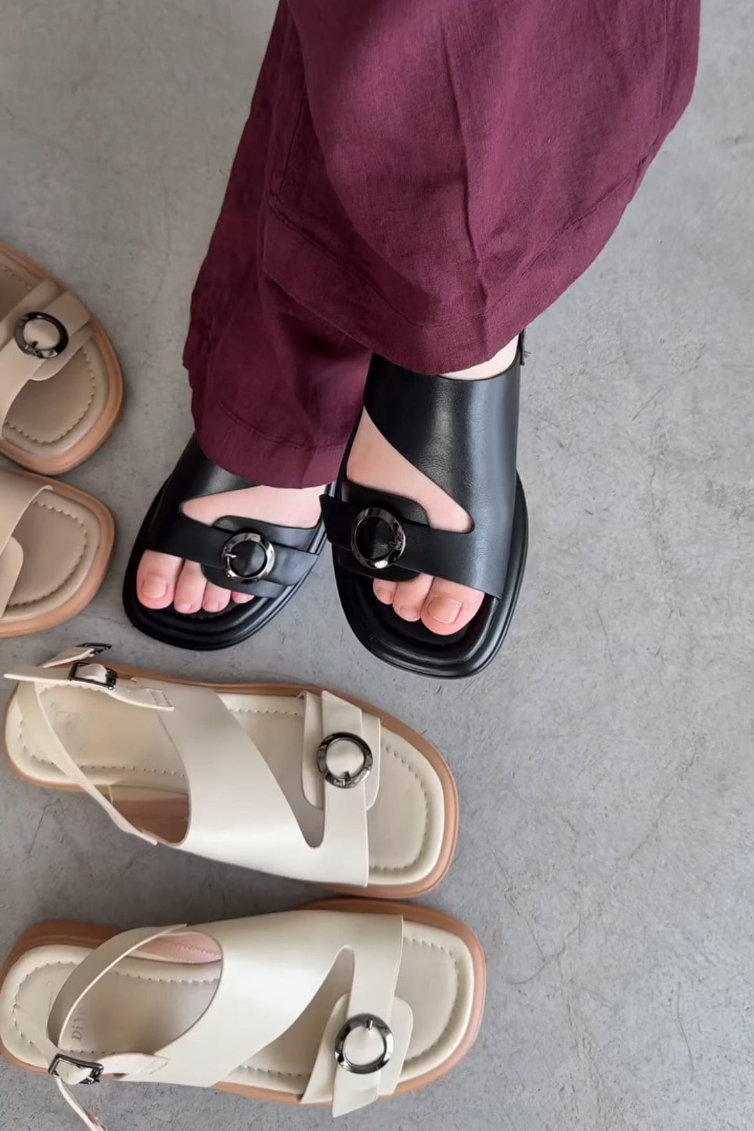 Round Metal Buckle Embellished Sandals