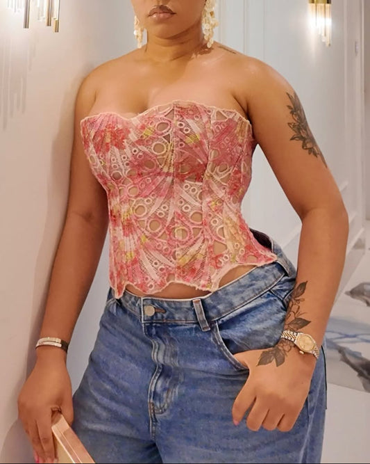 Boho Lace Strapless Corset Top