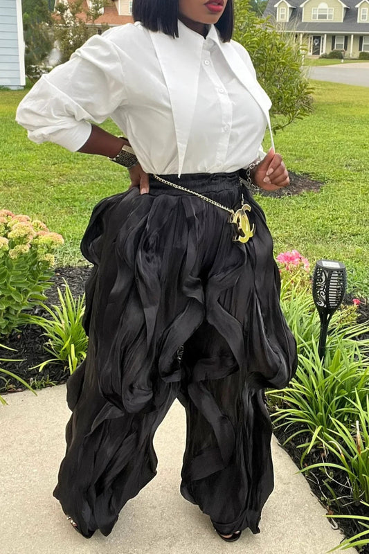 Organza Oversized Ruffle Drawstring Elastic Waist Jogger Pants