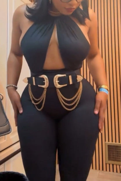 Sculpted Allure Halter Jumpsuit – Midnight Black