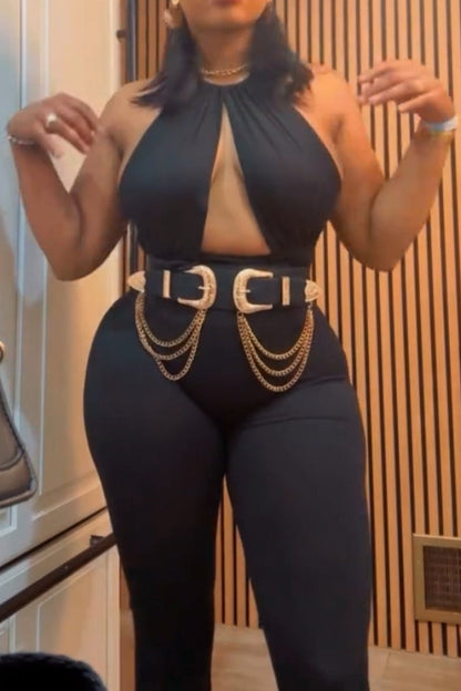 Sculpted Allure Halter Jumpsuit – Midnight Black