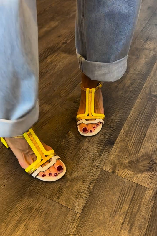 Block Heel Colorblock Sandals – Yellow & White