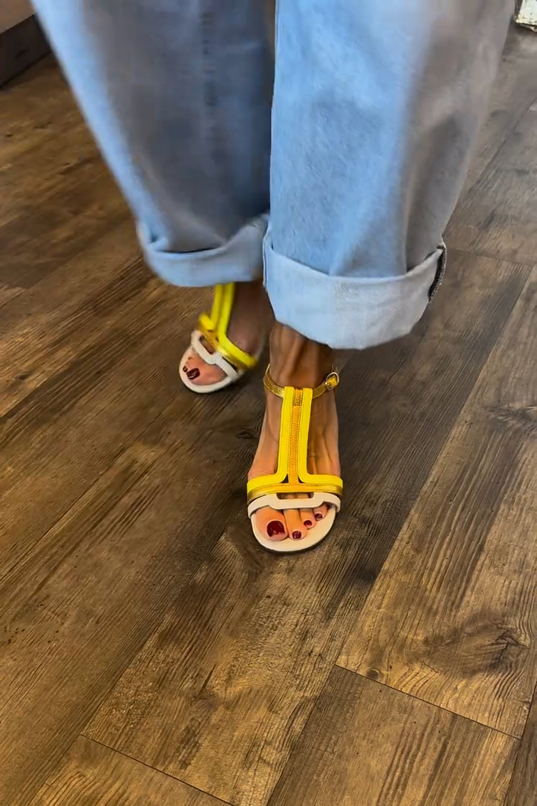 Block Heel Colorblock Sandals – Yellow & White