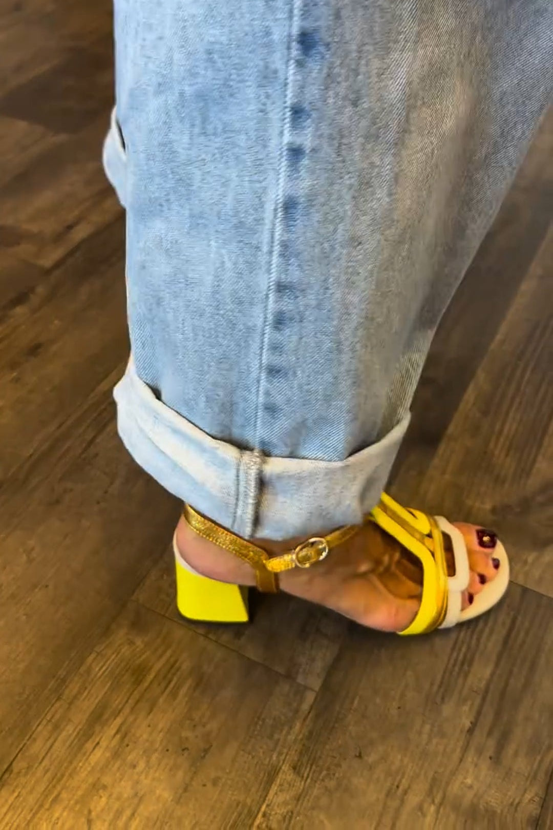 Block Heel Colorblock Sandals – Yellow & White