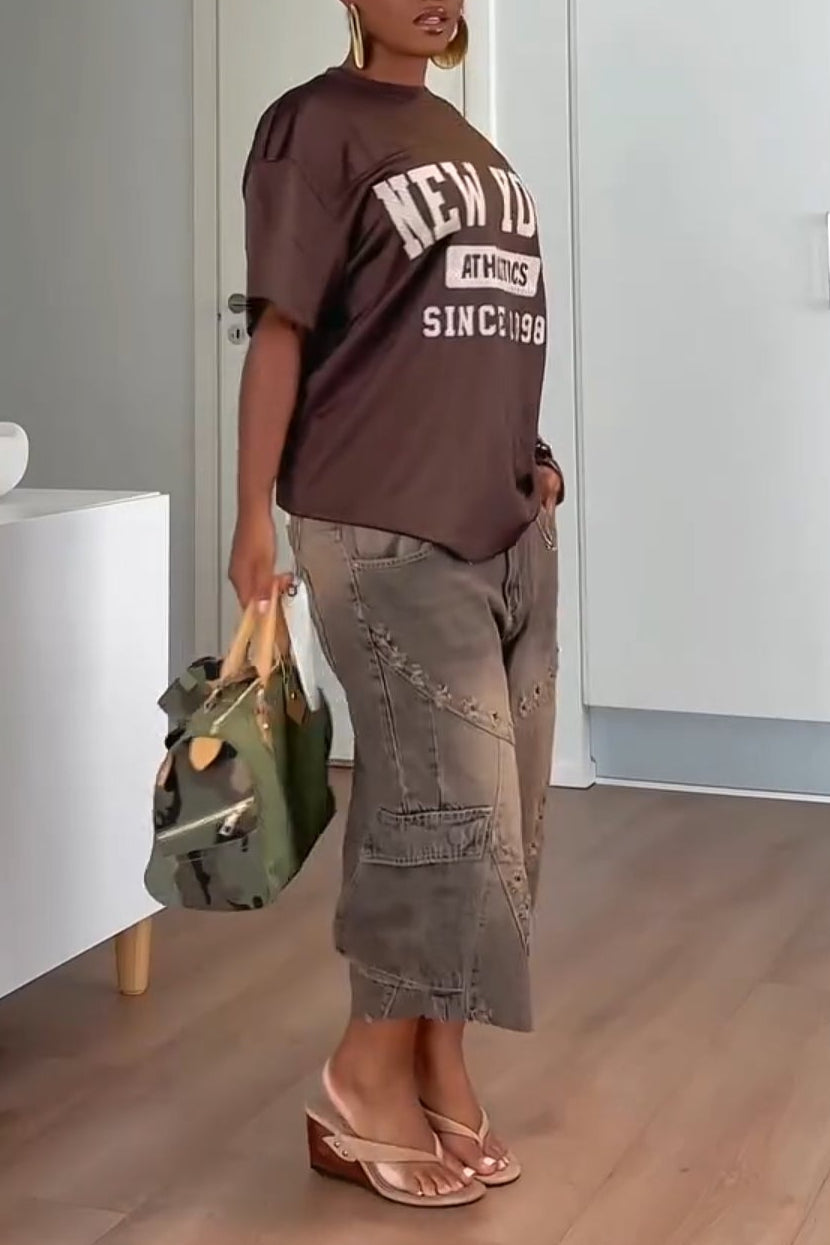 Distressed Panel Cargo Denim Capris