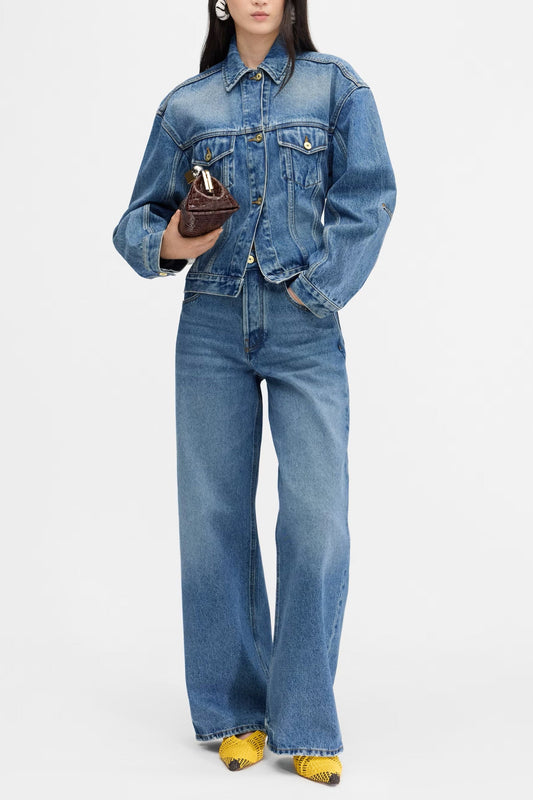 Adjustable Back-Belt Curved Denim Jacket