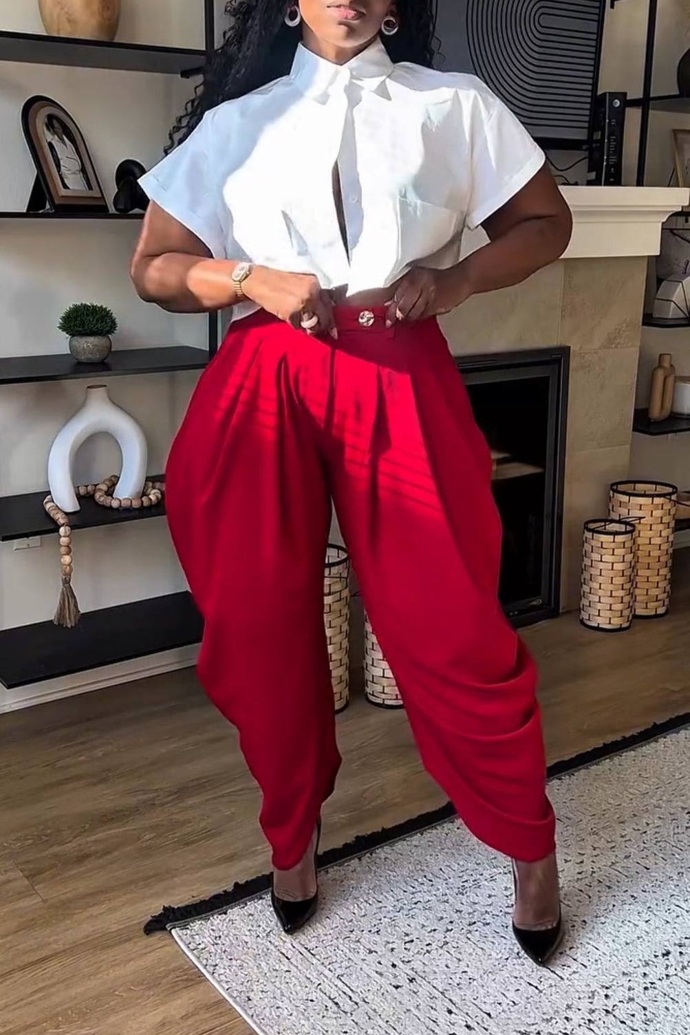 High-Waisted Pleated Tapered Pants