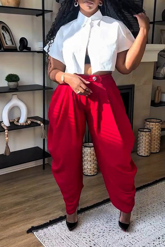 High-Waisted Pleated Tapered Pants