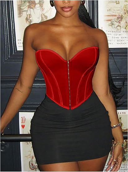 Strapless Tube Top Asymmetrical Hem Lace Up Party Corset Tops