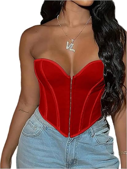 Strapless Tube Top Asymmetrical Hem Lace Up Party Corset Tops