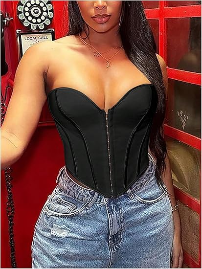 Strapless Tube Top Asymmetrical Hem Lace Up Party Corset Tops