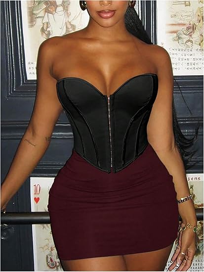 Strapless Tube Top Asymmetrical Hem Lace Up Party Corset Tops