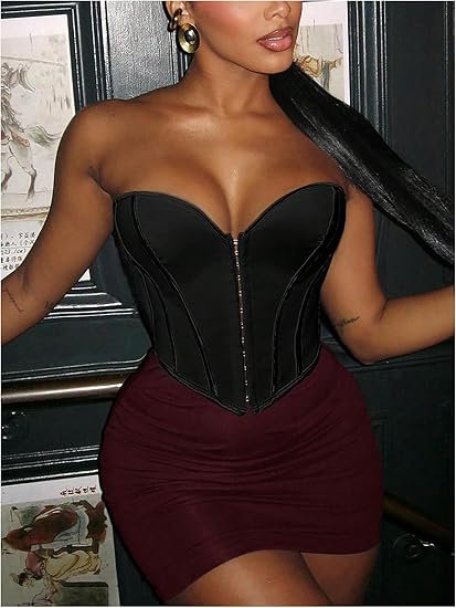 Strapless Tube Top Asymmetrical Hem Lace Up Party Corset Tops