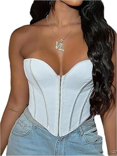 Strapless Tube Top Asymmetrical Hem Lace Up Party Corset Tops