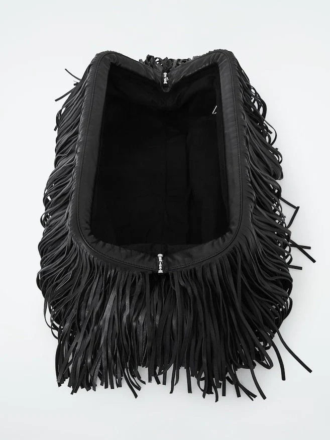 Tasselled Framed Leather Clutch Bag