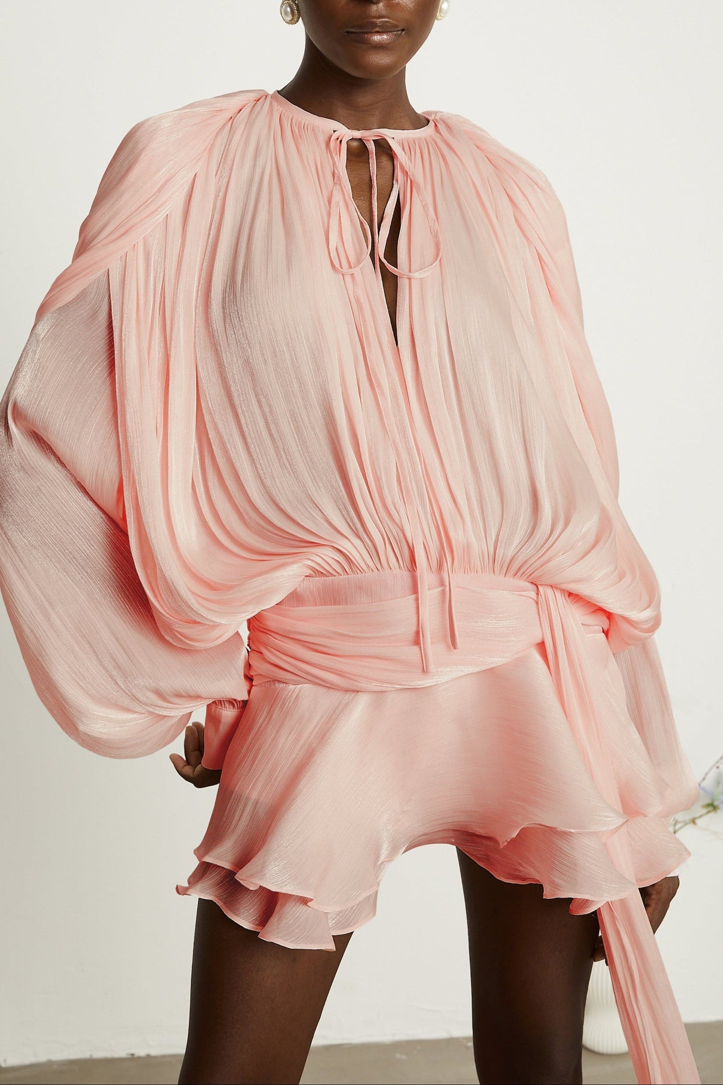 Pink Fully Pleated Ruffled Mini Dress