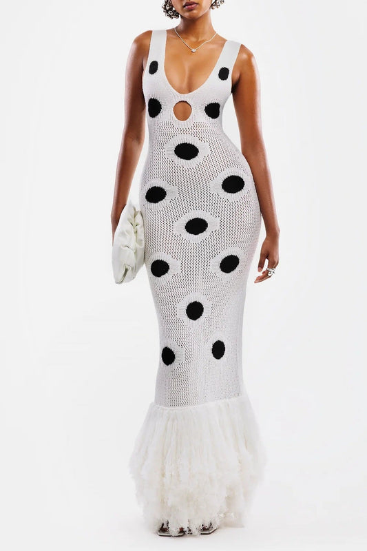 Knitted Hollow Polka Dot Slip Dress