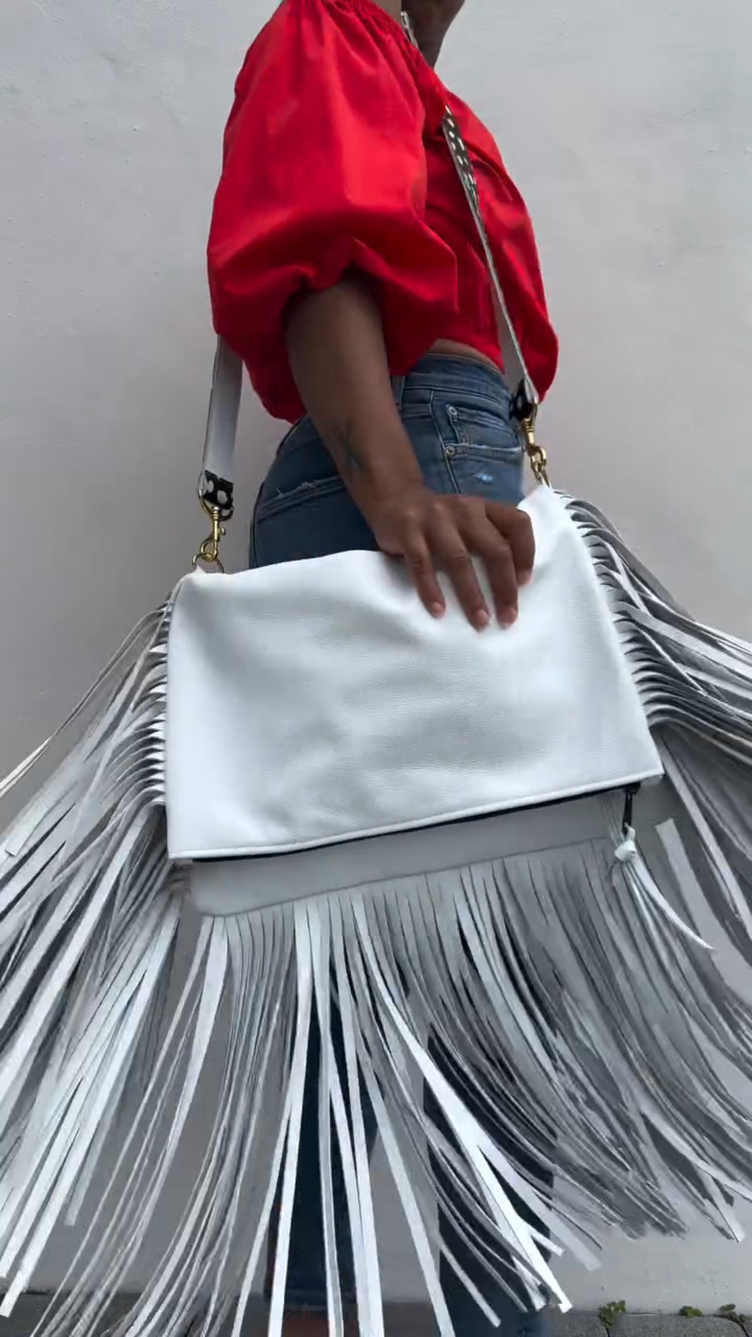 Large Foldover 3 Layers Fringe Crossbody Bag