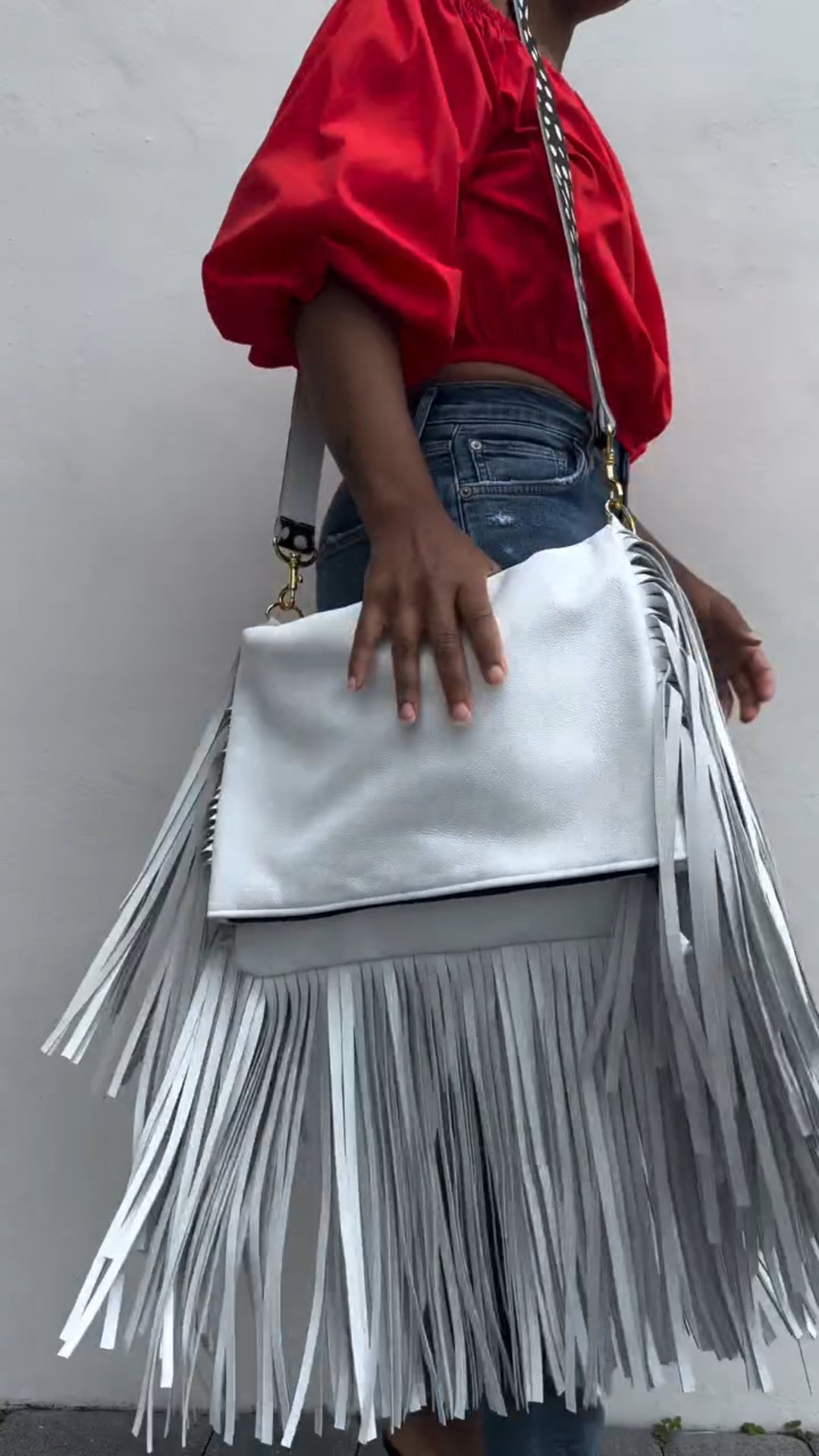 Large Foldover 3 Layers Fringe Crossbody Bag