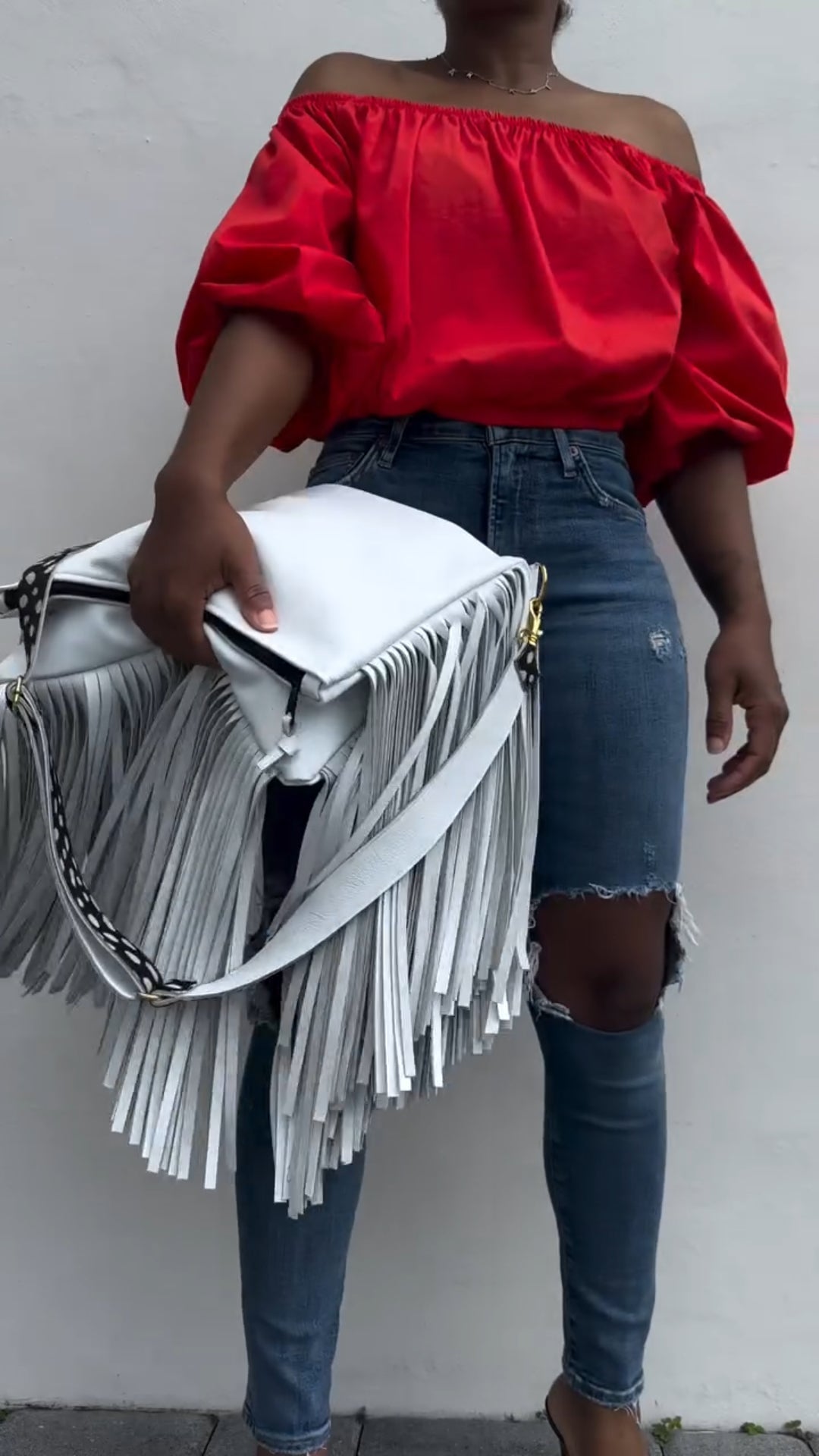 Large Foldover 3 Layers Fringe Crossbody Bag