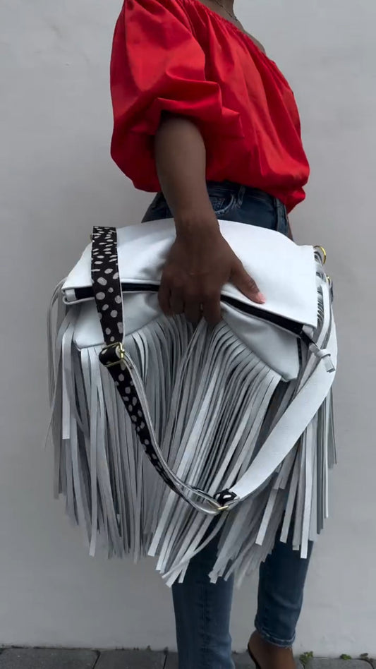 Large Foldover 3 Layers Fringe Crossbody Bag