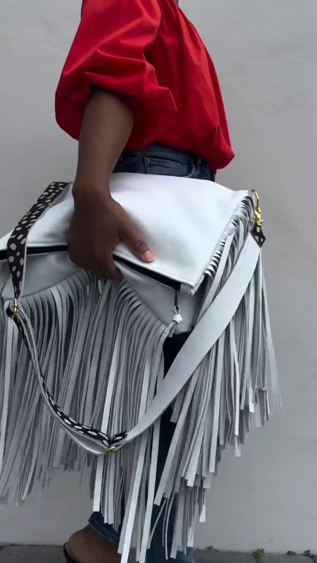 Large Foldover 3 Layers Fringe Crossbody Bag