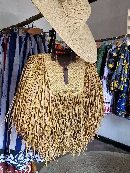 Handcrafted Woven Tote with Fringe Detailing