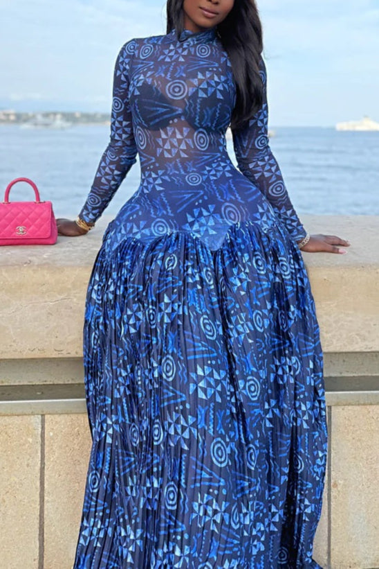 Blue Lily Mesh Maxi Dress