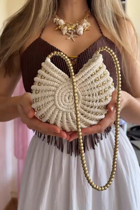 Handwoven Beaded Spiral Seashell Crossbody Bag