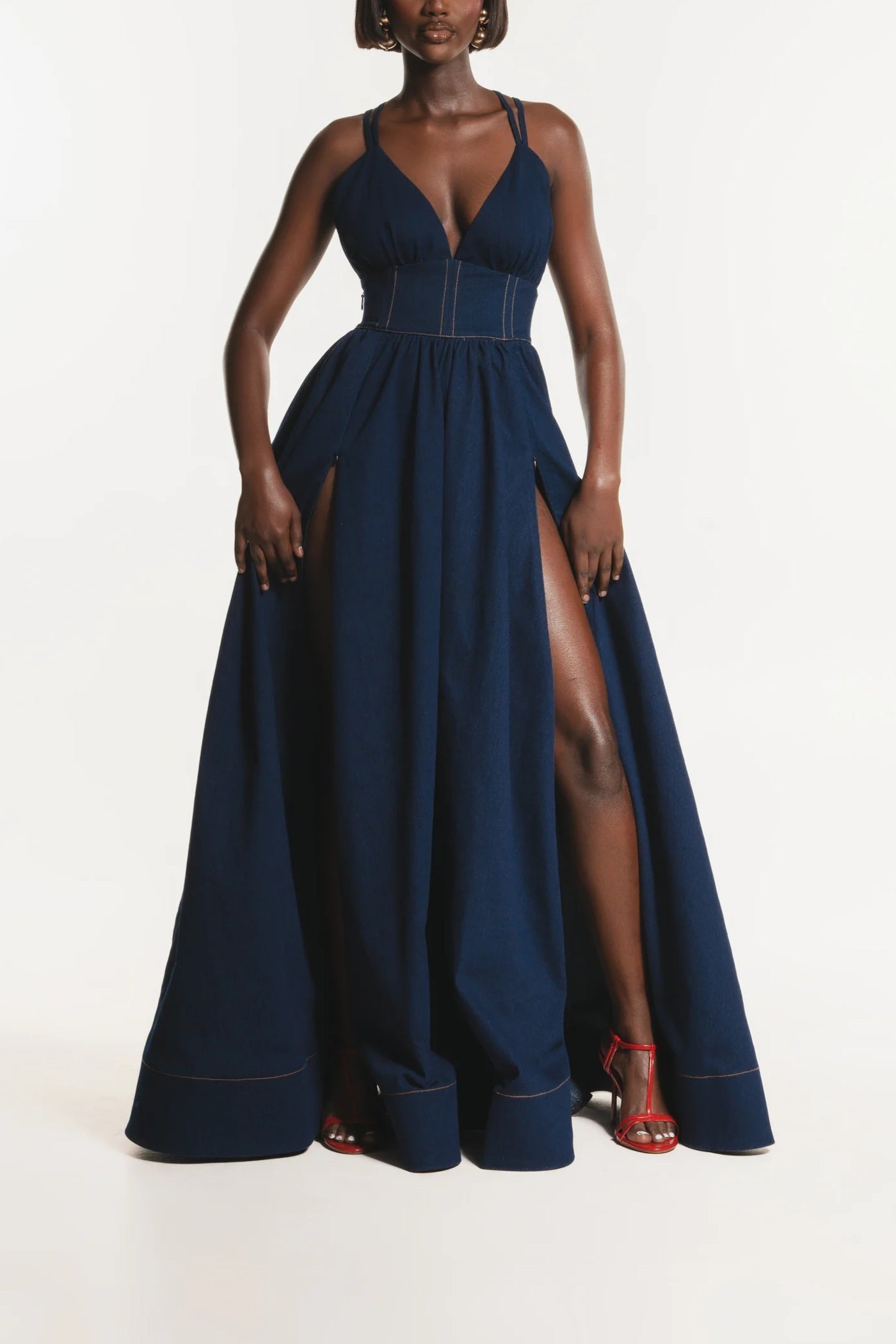 Denim Maxi Dress With Double Spaghetti Straps