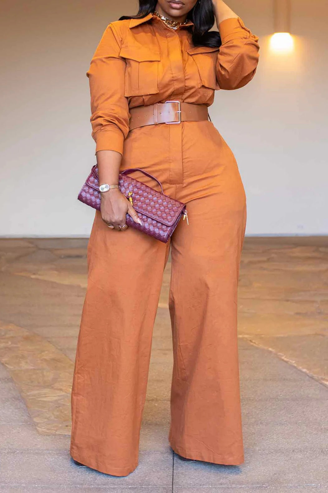 Utility-Inspired Belted Wide-Leg Jumpsuit