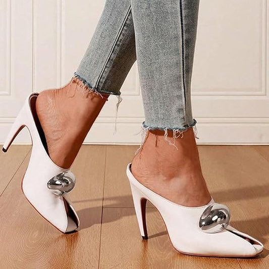 Stiletto Heels for Women Pointed Peep Toe Heeled Mules Sandals
