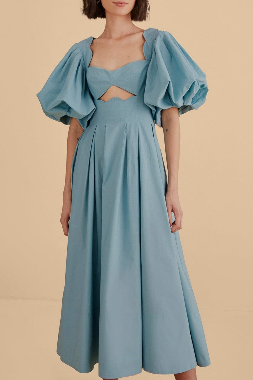 Grey Blue Cut Out Midi Dress