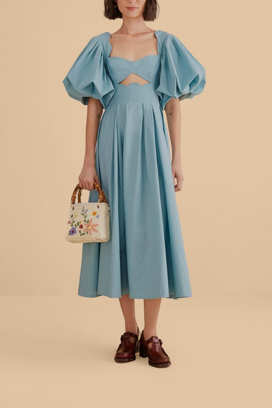 Grey Blue Cut Out Midi Dress