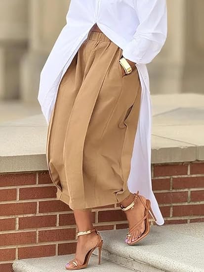 High Waisted Wide Leg Ankle Palazzo Pants with Pockets