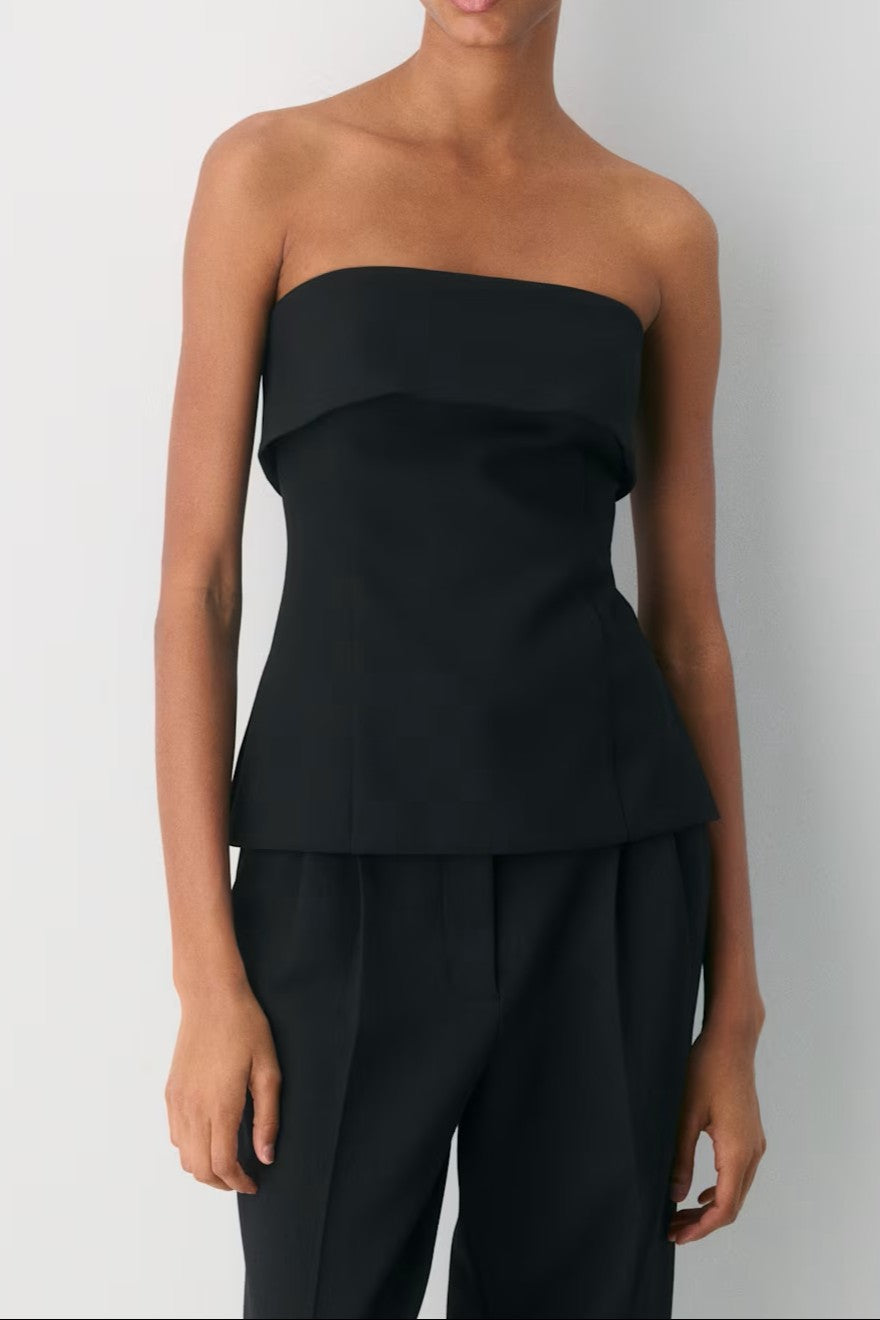 Black Fold-Over Strapless Top