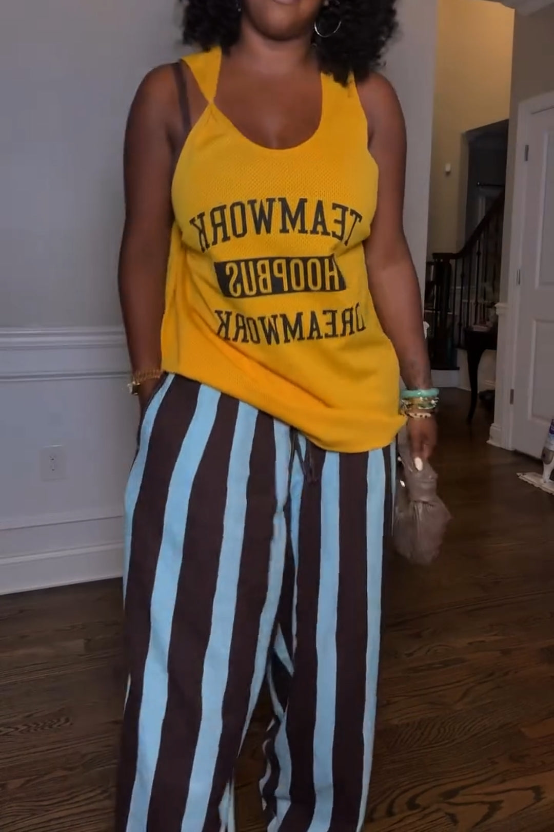 Bold Yellow Graphic Letter Sleeveless Tank Top