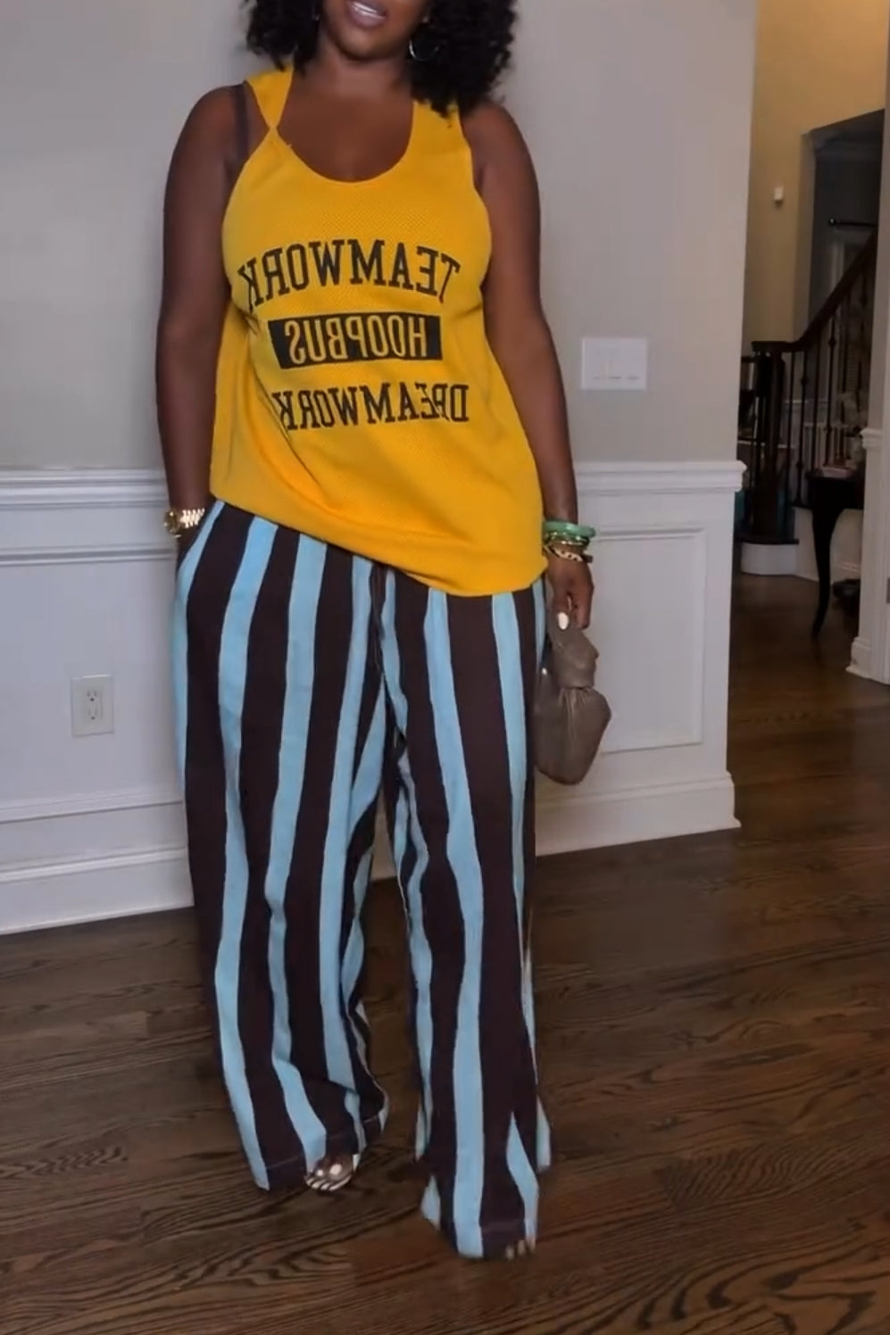 Bold Yellow Graphic Letter Sleeveless Tank Top