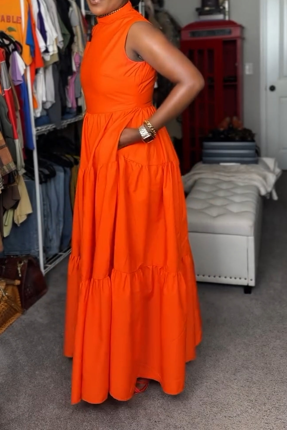 Bright Orange Sleeveless Maxi Dress