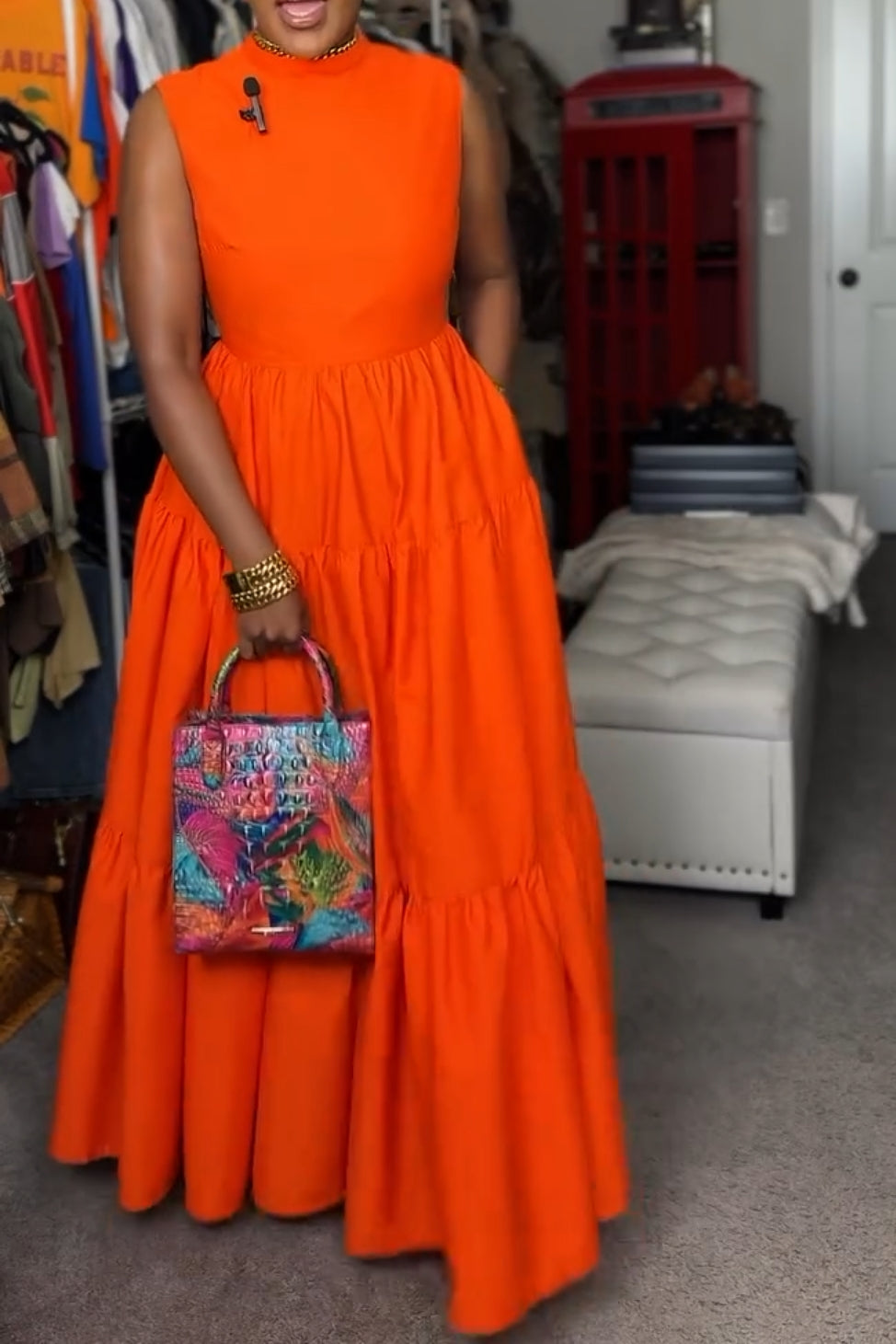 Bright Orange Sleeveless Maxi Dress