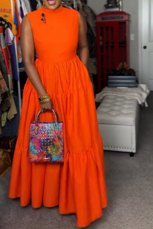 Bright Orange Sleeveless Maxi Dress