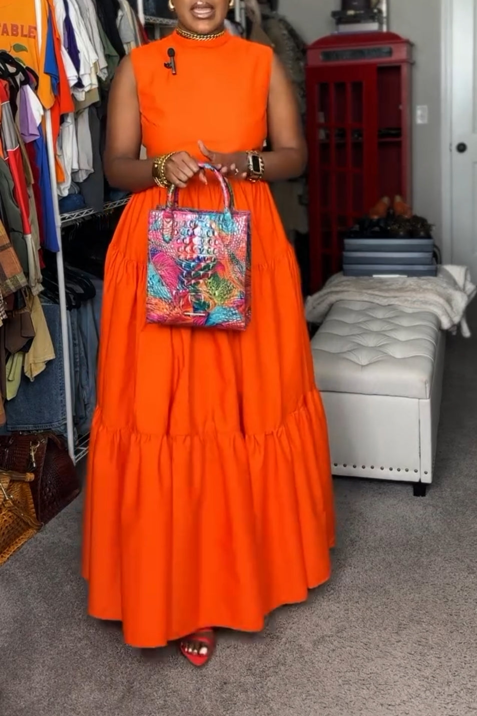 Bright Orange Sleeveless Maxi Dress