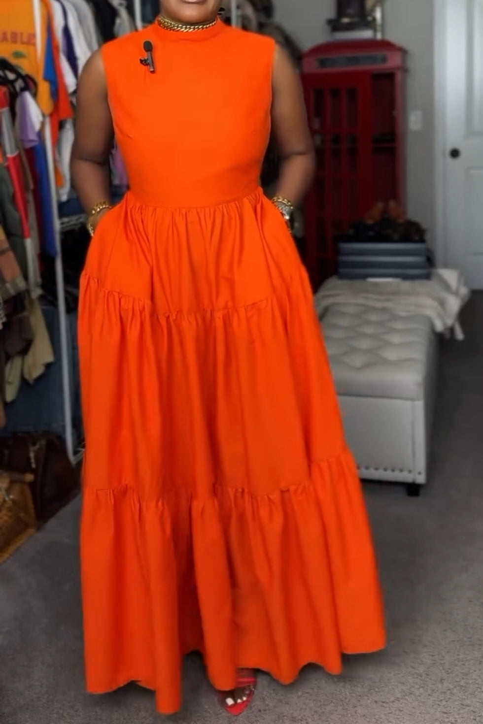 Bright Orange Sleeveless Maxi Dress