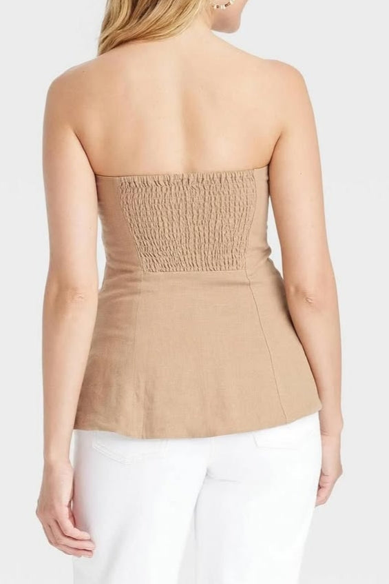 Button-Front Strapless Bustier Top