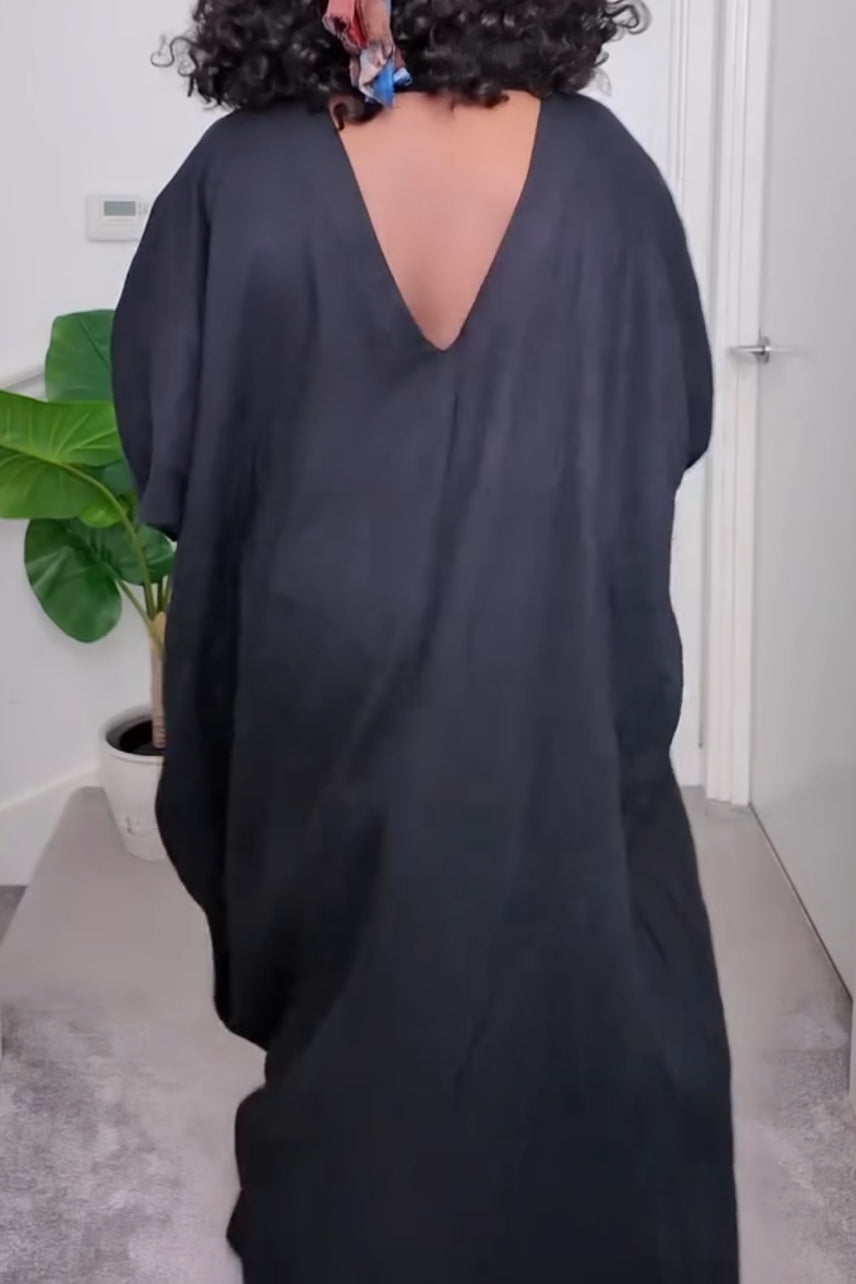 Bohemian V-Neck Maxi Kaftan Dress with Colorful Patchwork Print