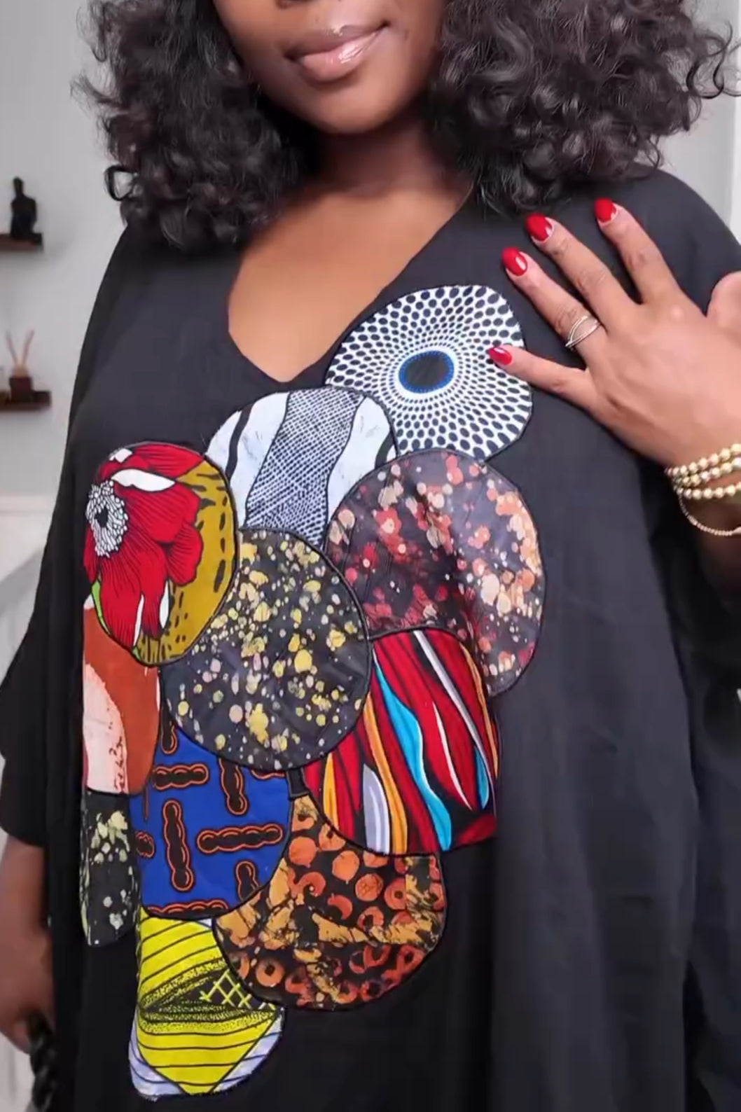 Bohemian V-Neck Maxi Kaftan Dress with Colorful Patchwork Print