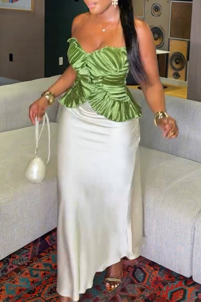 Satin Solid Color Bodycon Maxi Skirt